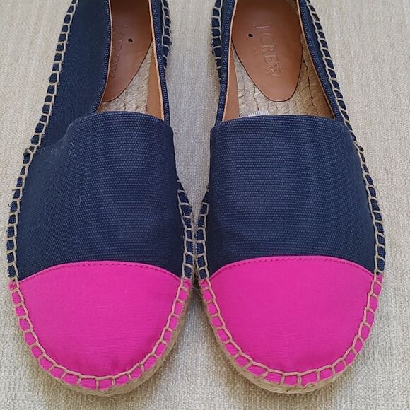 J. Crew Navy Blue Canvas Slip On Espadrilles Flats with Pink Cap Toe Size 6 - Picture 9 of 10